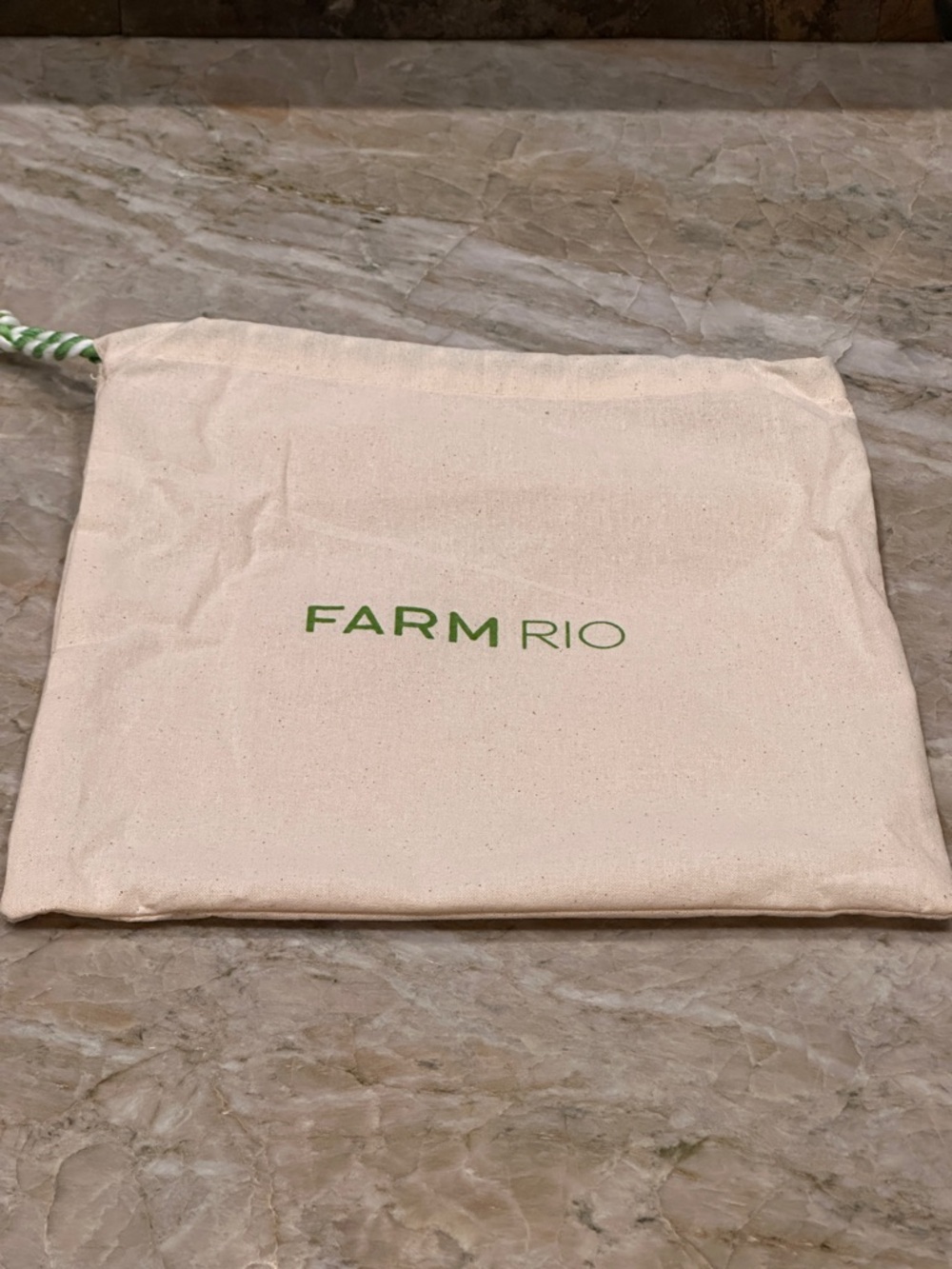 2/$10 or 3/$12 ❤️ FARM Rio Mini Canvas Drawstring Dust Bag Natural Green Logo